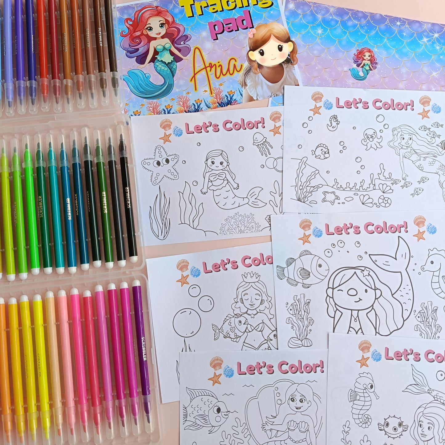 Dinosaur & Mermaid theme Tracing pad a5