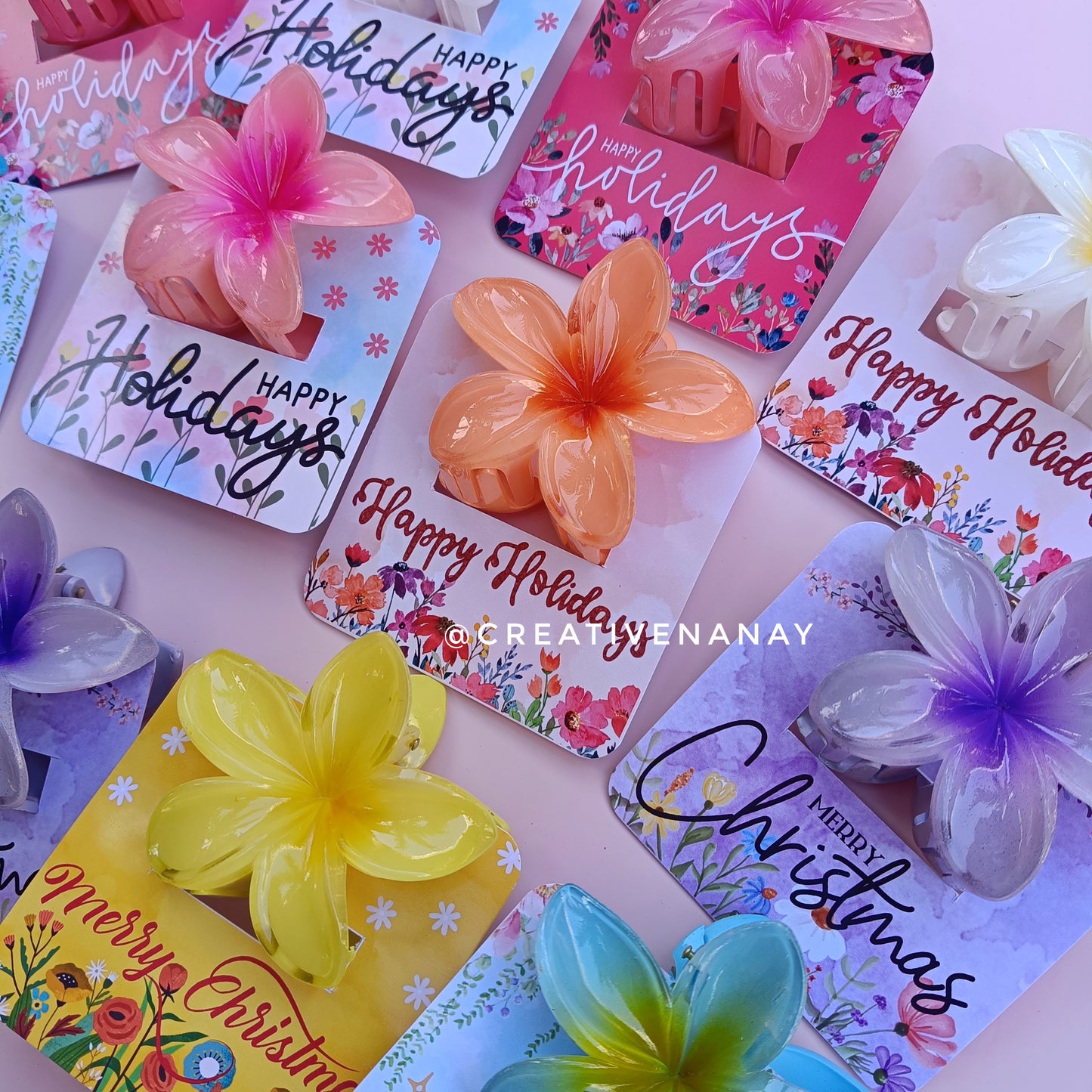 Floral Hair Clip Back Card (HOLIDAY/CHRISTMAS)