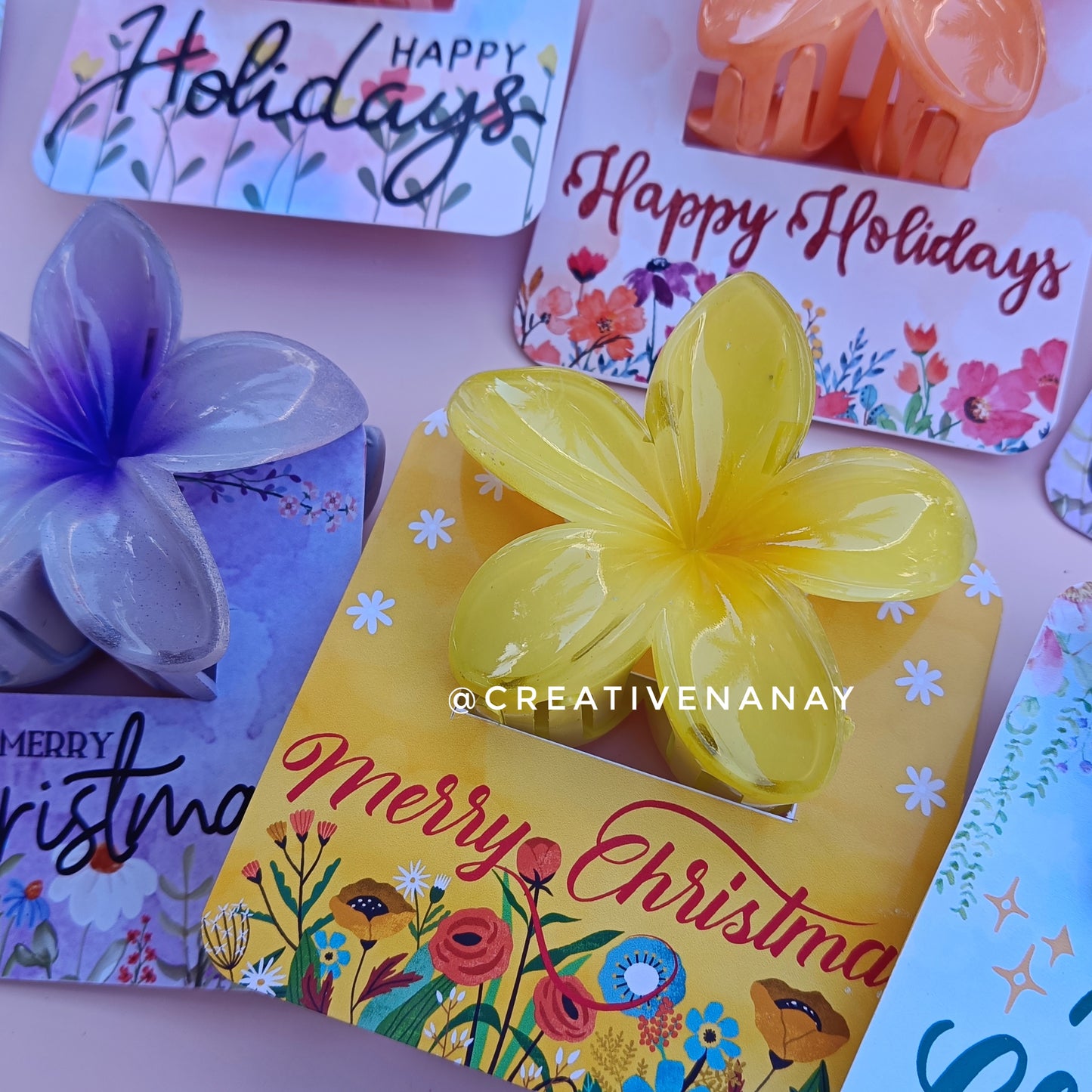 Floral Hair Clip Back Card (HOLIDAY/CHRISTMAS)