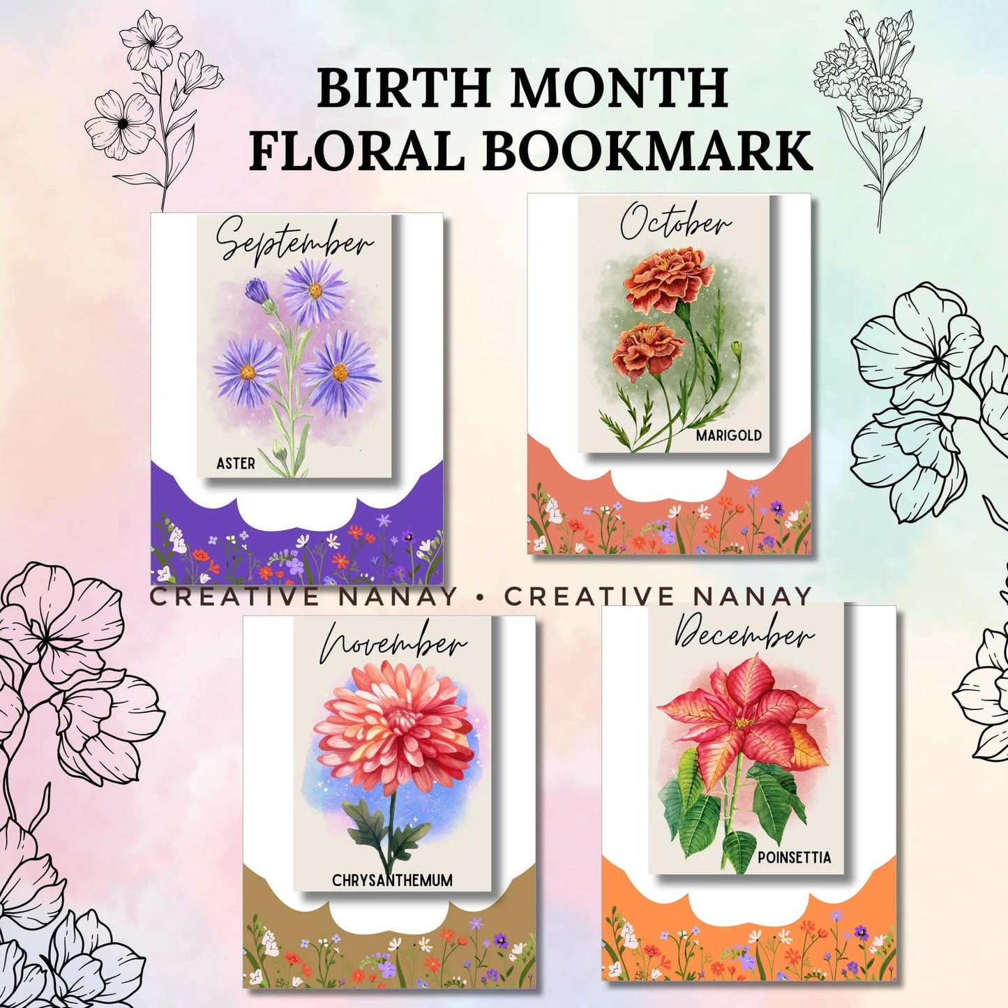 FLORAL BIBLE VERSE/BIRTH FLOWER BY MONTH BOOKMARK