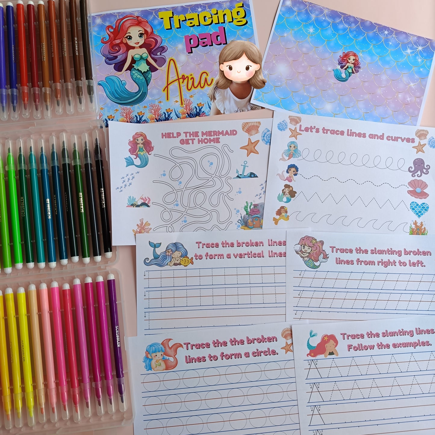 Dinosaur & Mermaid theme Tracing pad a5