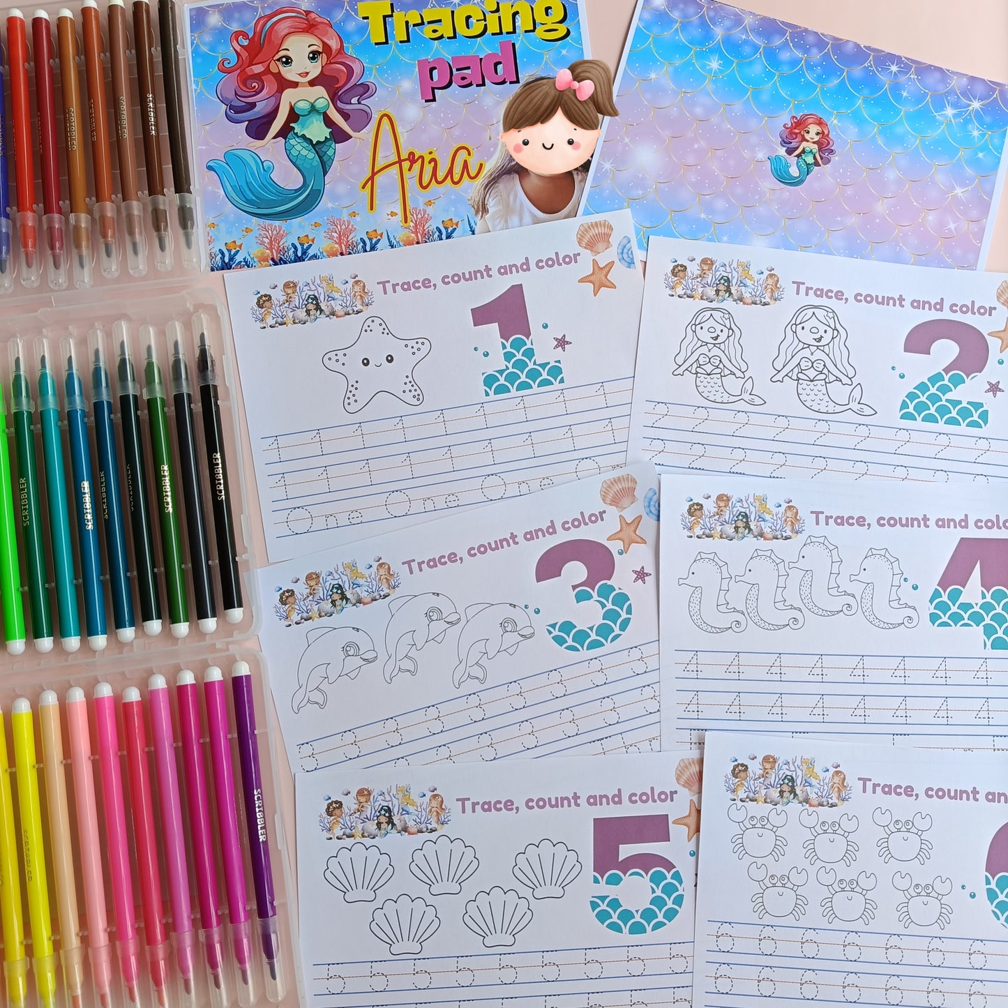Dinosaur & Mermaid theme Tracing pad a5